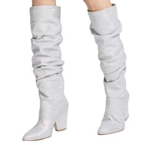 Stuart Weitzman smashing boot in silver sparkle 6 1/2